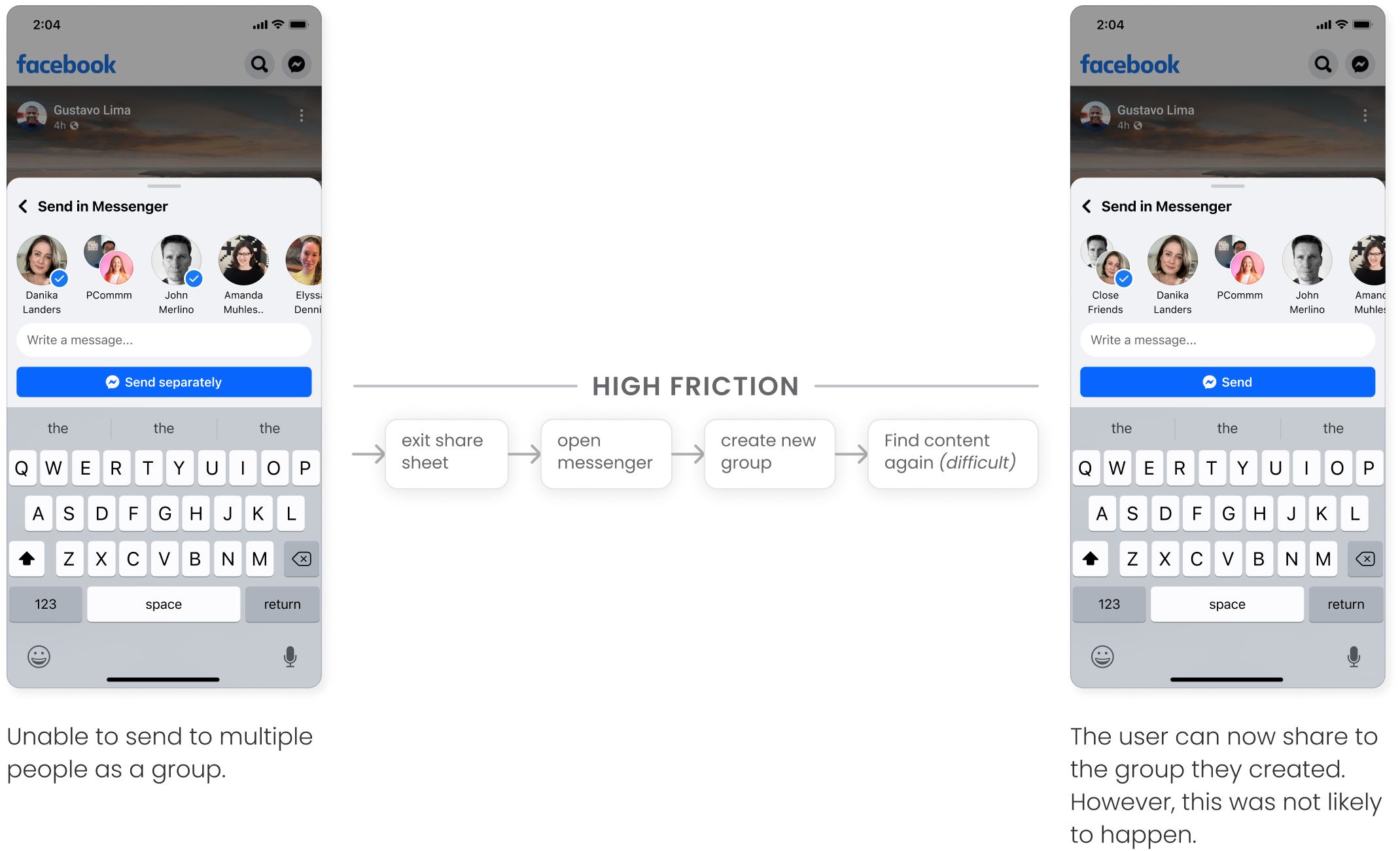 The before state — fragmented group creation flow